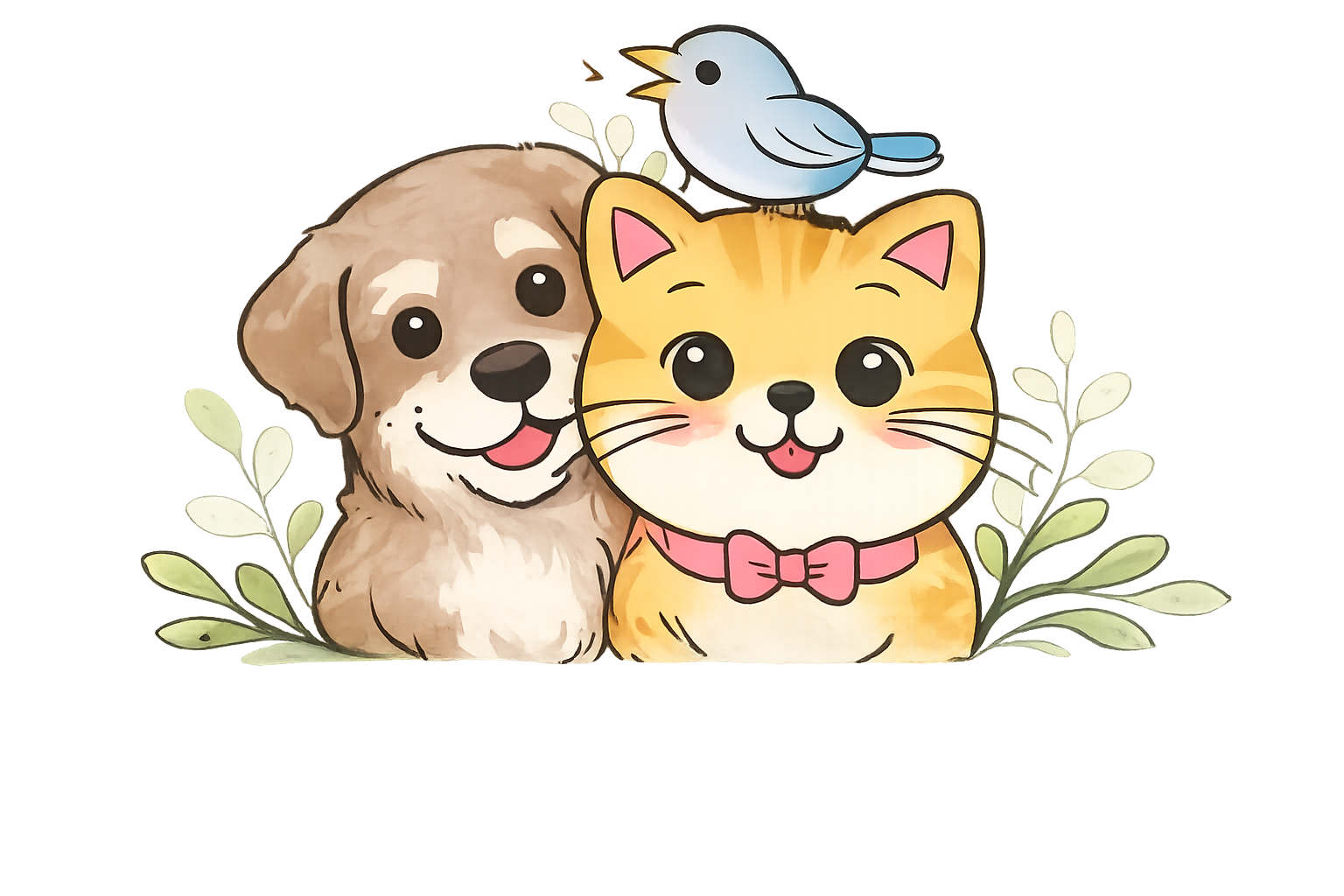 Dog, cat and bird illustration